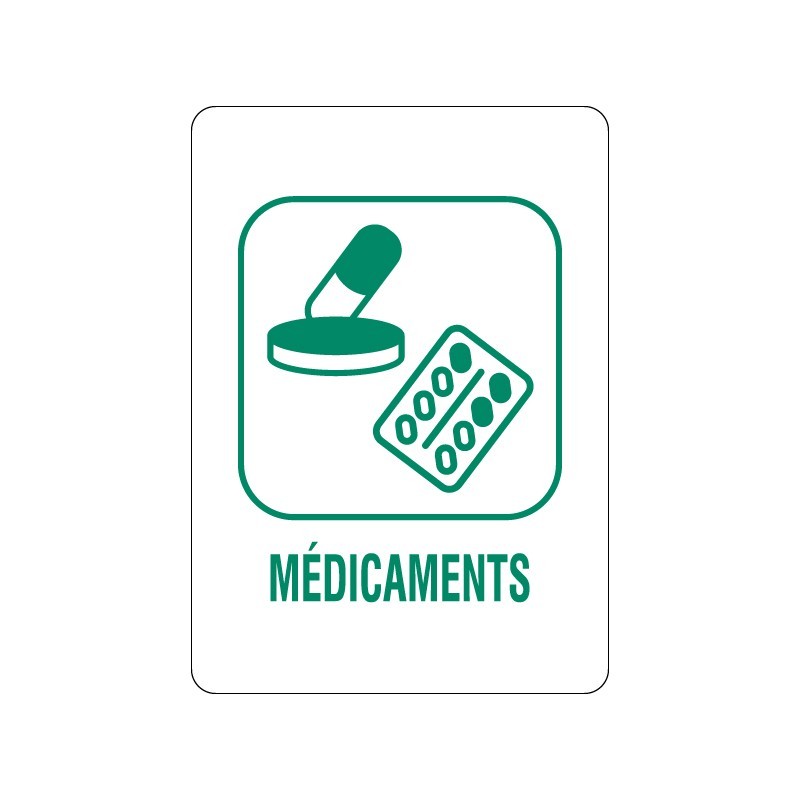 Panneau déchèterie médicaments en adhésif, alu Dibond et PVC