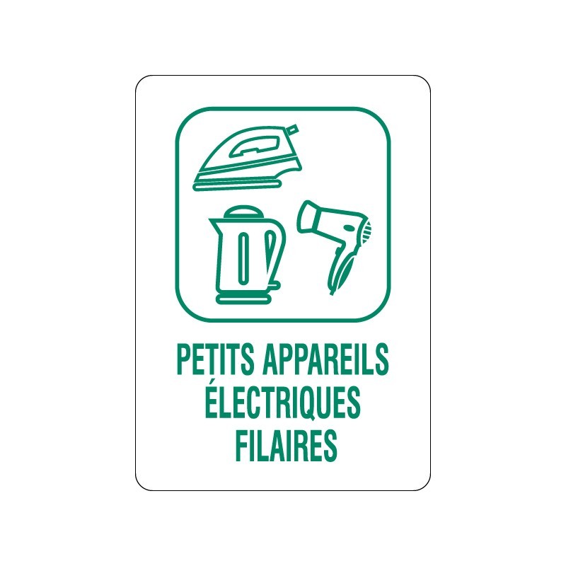 Panneau déchèterie petits appareils électriques filaires en adhésif, alu Dibond et PVC