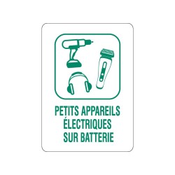 Panneau déchèterie petits appareils électriques sur batteries en adhésif, alu Dibond et PVC