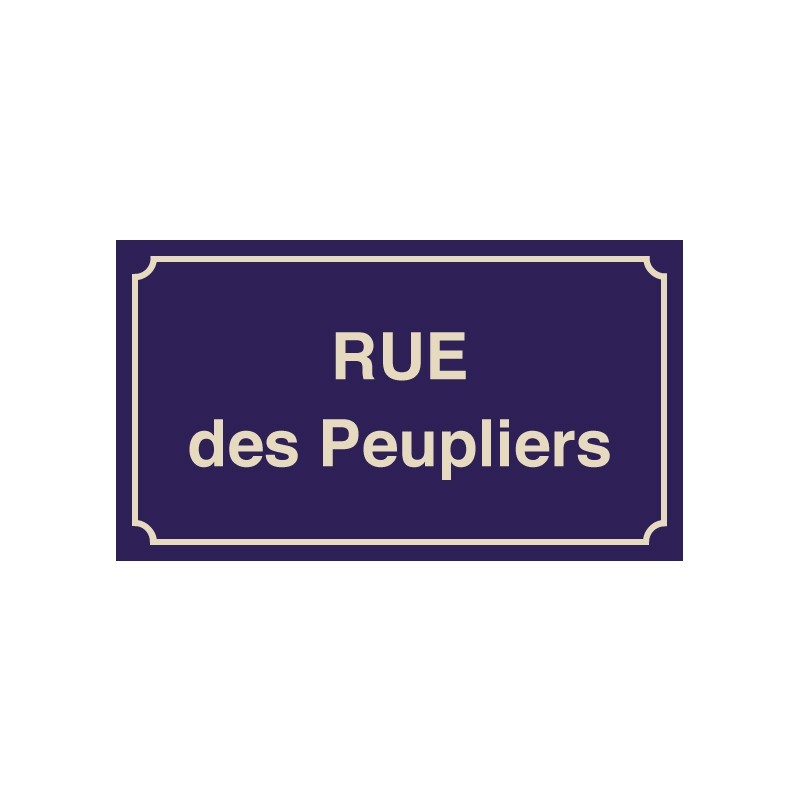 Plaque de rue volume bords pliés personnalisable en aluminium 1 listel fond bleu décor beige
