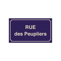 Plaque de rue dos fermé personnalisable en aluminium avec profil d'entourage 1 listel fond bleu décor beige