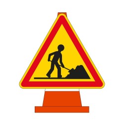 Panneau triangle temporaire à poser sur cône de chantier