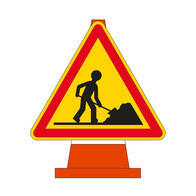 Panneau triangle temporaire à poser sur cône de chantier
