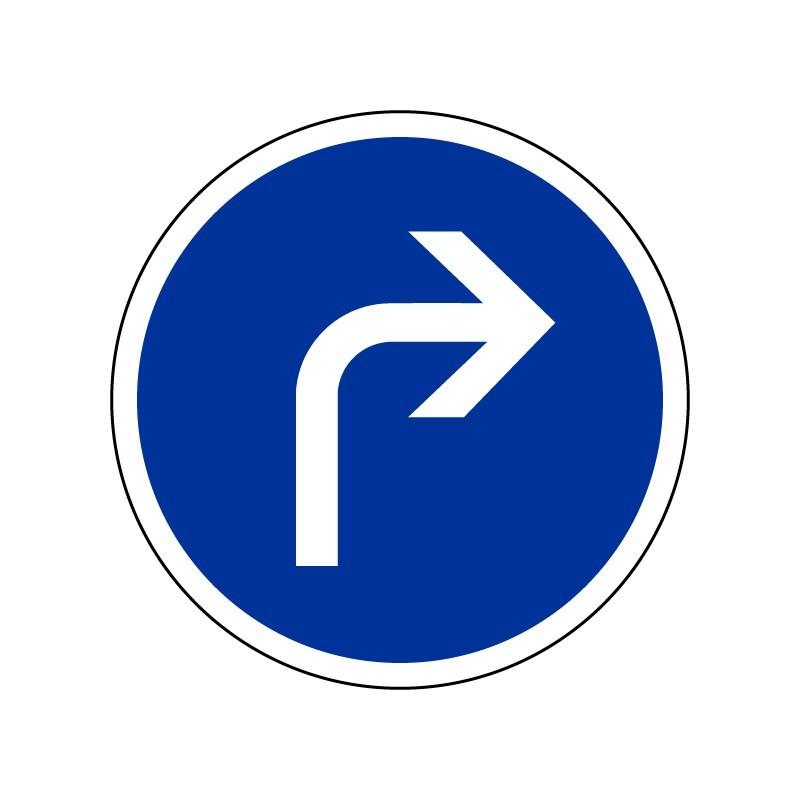 Panneau d'obligation B21c1 - Direction Obligatoire à Droite à la Prochaine Intersection