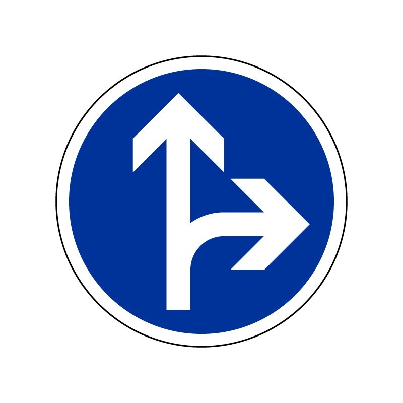 Panneau d'obligation B21d1 - Directions obligatoires tout droit ou à droite à la prochaine intersection