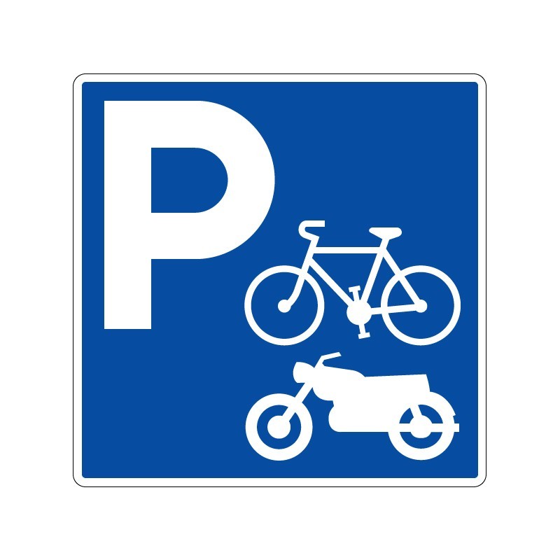 Panneaux de stationnement avec pictogramme Parking réservé aux motos et aux vélos signalisation en PVC, adhésif ou alu Dibond