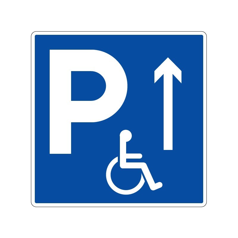 Panneaux de stationnement avec pictogramme Parking PMR flèche tout droit signalisation en PVC, adhésif ou alu Dibond