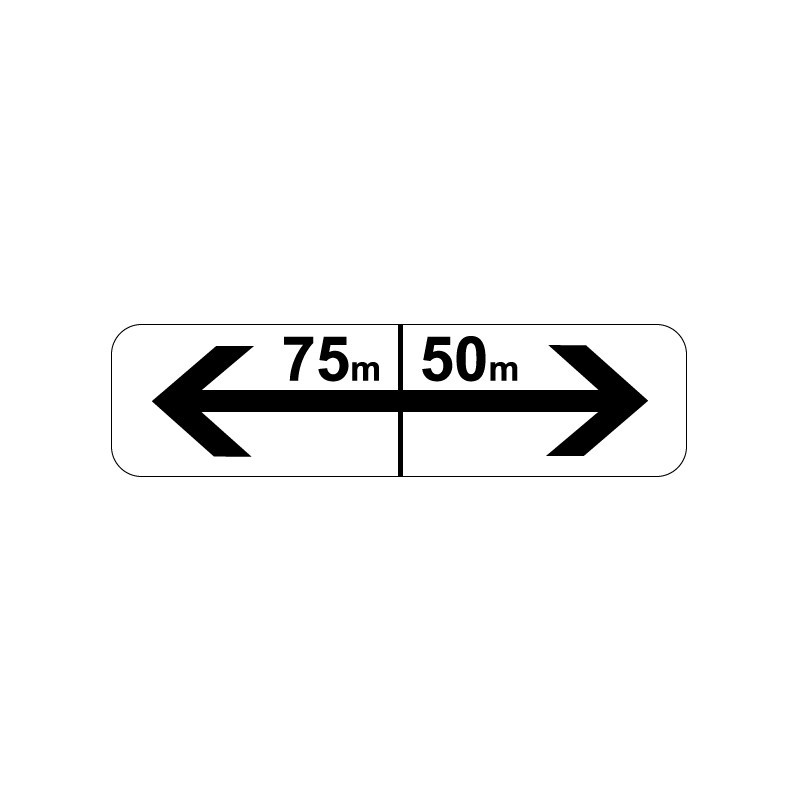 Panonceau M8f étendue gauche et droite avec distances, signalisation en PVC, adhésif ou alu Dibond