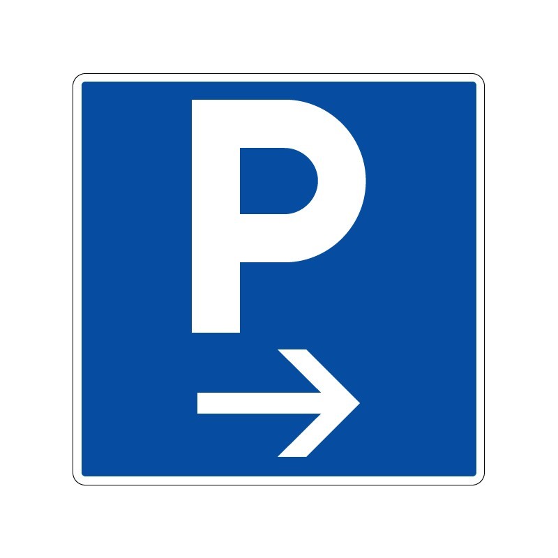 Panneaux de stationnement avec pictogramme Parking flèche vers la droite signalisation en PVC, adhésif ou alu Dibond