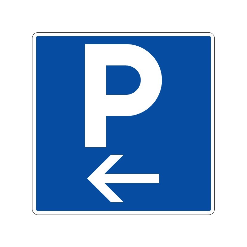 Panneaux de stationnement avec pictogramme Parking flèche vers la gauche signalisation en PVC, adhésif ou alu Dibond