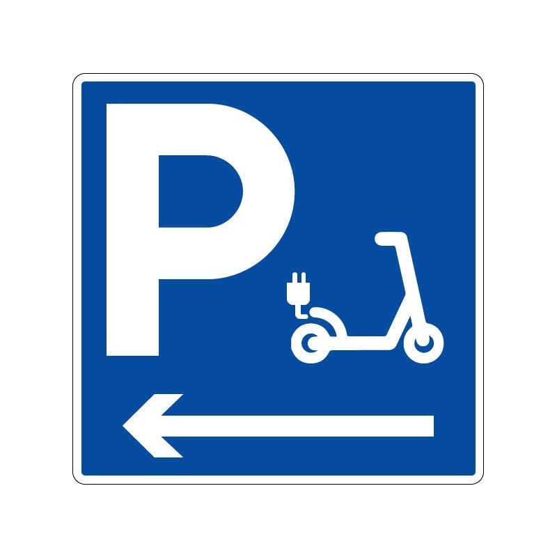 Panneaux de stationnement Parking à gauche réservé aux trottinettes électriques signalisation en PVC, adhésif ou alu Dibond