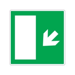 Panneau de sortie de secours flèche vers le bas à gauche signalisation en PVC, adhésif ou alu Dibond