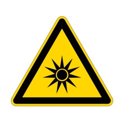 Panneau W027 de signalisation de danger rayonnement optique en PVC, alu Dibond ou adhésif