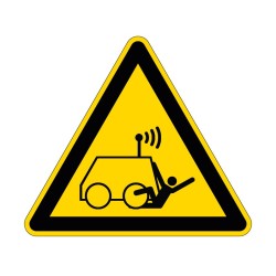 Panneau W037 de signalisation de danger machine commandée à distance par opérateur en PVC, alu Dibond ou adhésif