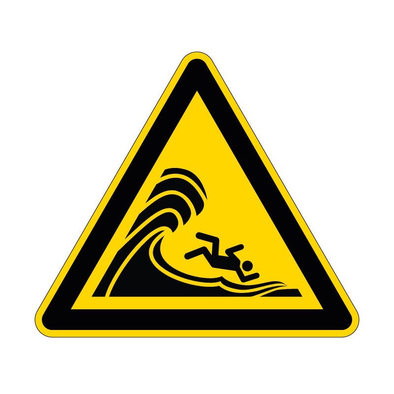 Panneau W065 de signalisation de danger vagues déferlantes ou hautes en PVC, alu Dibond ou adhésif