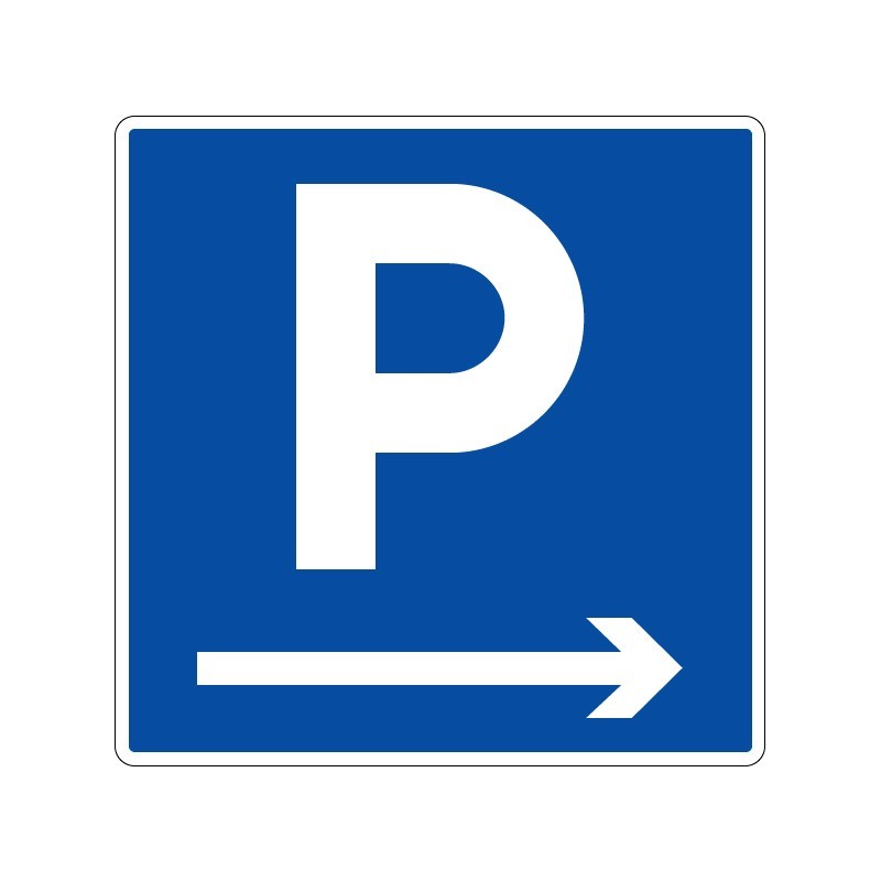 Panneaux de stationnement avec pictogramme Parking flèche vers la droite signalisation en PVC, adhésif ou alu Dibond