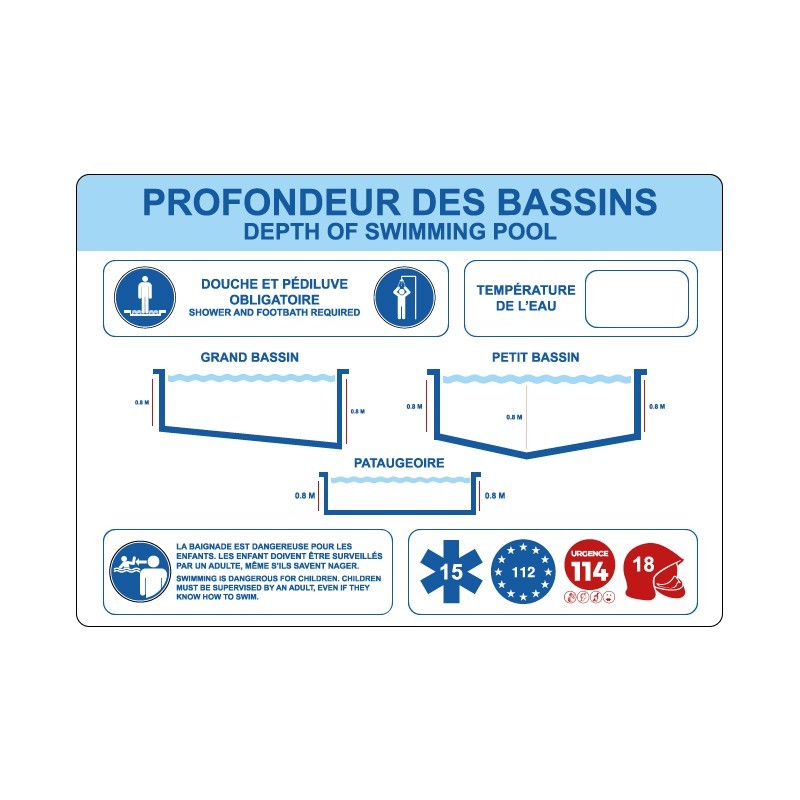 Panneau profondeur bassin piscine en PVC, alu Dibond ou adhésif