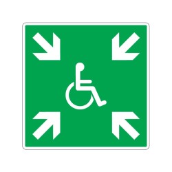 Panneau E024 carré de secours point de rassemblement PMR signalisation en PVC, adhésif ou alu Dibond
