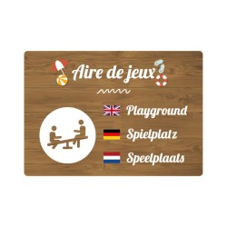 Panneau de camping indiquant une aire de jeux en PVC, alu Dibond ou adhésif