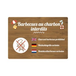 Panneau de camping - Barbecues au charbon interdits en PVC, alu Dibond ou adhésif