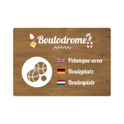 Panneau de camping indiquant un boulodrome en PVC, alu Dibond ou adhésif