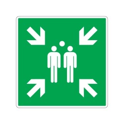 Panneau E007 carré de secours point de rassemblement signalisation en PVC, adhésif ou alu Dibond