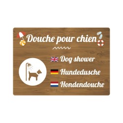Panneau de camping indiquant une douche pour chien en PVC, alu Dibond ou adhésif