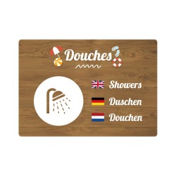 Panneau de camping indiquant des douches en PVC, alu Dibond ou adhésif