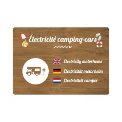 Panneau de camping indiquant de l'électricité pour camping-cars en PVC, alu Dibond ou adhésif