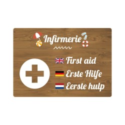 Panneau de camping indiquant l'emplacement d'une infirmerie en PVC, alu Dibond ou adhésif