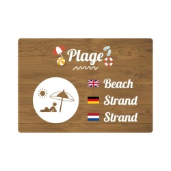 Panneau de camping indiquant l'emplacement d'une plage en PVC, alu Dibond ou adhésif