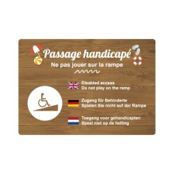 Panneau de camping indiquant l'emplacement d'un passage handicapé en PVC, alu Dibond ou adhésif