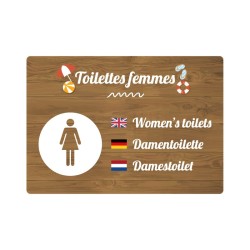 Panneau de camping indiquant l'emplacement de toilettes femmes en PVC, alu Dibond ou adhésif