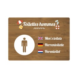 Panneau de camping indiquant l'emplacement de toilettes hommes en PVC, alu Dibond ou adhésif