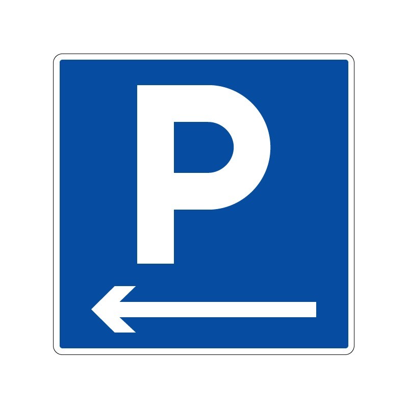 Panneaux de stationnement avec pictogramme Parking flèche vers la gauche signalisation en PVC, adhésif ou alu Dibond