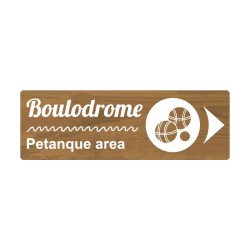 Panneau de camping fléché indiquant la direction du boulodrome en PVC, alu Dibond ou adhésif