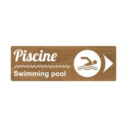 Panneau de camping fléché indiquant la direction de la piscine en PVC, alu Dibond ou adhésif
