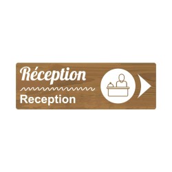 Panneau de camping fléché indiquant la direction de la réception en PVC, alu Dibond ou adhésif