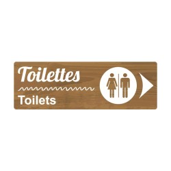 Panneau de camping fléché indiquant la direction des toilettes en PVC, alu Dibond ou adhésif