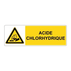 Panneau danger rectangle W023 - Acide chlorhydrique en adhésif, pvc ou alu dibond