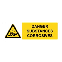 Panneau danger rectangle W023 - Substances corrosives en adhésif, pvc ou alu dibond