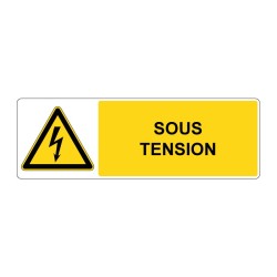 Panneau danger rectangle W012 - Sous tension en adhésif, pvc ou alu dibond