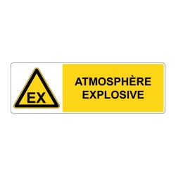 Panneau danger rectangle - Atmosphère explosive en adhésif, pvc ou alu dibond