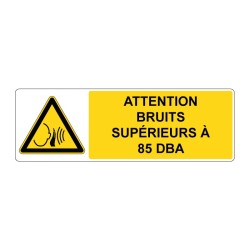Panneau W038 danger rectangle - Attention bruits forts en adhésif, pvc ou alu dibond