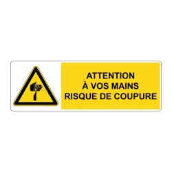 Panneau W022 danger rectangle - Coupure des mains en adhésif, pvc ou alu dibond