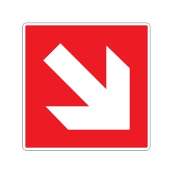 Panneau carré de sécurité incendie flèche vers le bas à droite signalisation en PVC, adhésif ou alu Dibond