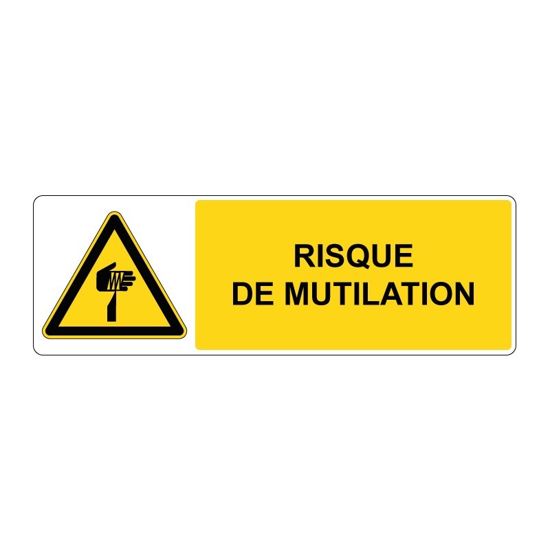 Panneau W022 danger rectangle - Risque de mutilation en adhésif, pvc ou alu dibond