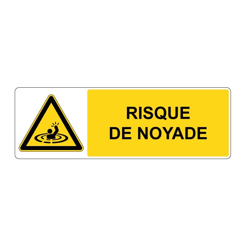Panneau danger rectangle - Risque de noyade en adhésif, pvc ou alu dibond