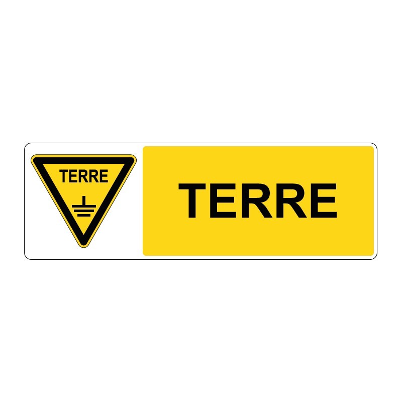Panneau danger rectangle - Terre en adhésif, pvc ou alu dibond
