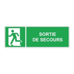Panneau E001 secours rectangle - Sortie de secours vers la gauche en adhésif, pvc ou alu dibond